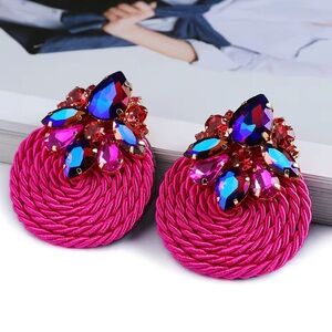 New! Women’s Unique ZARA Pink Statement Earrings blue diamond